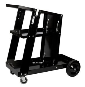 performance tool w53992 universal mobile welding cart with storage trays on wheels for mig welders and plasma cutters, black