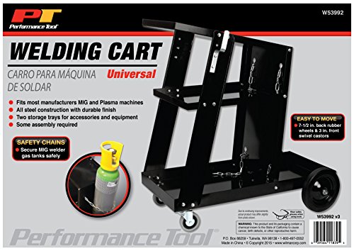 Performance Tool W53992 Universal Mobile Welding Cart with Storage Trays on Wheels for MIG Welders and Plasma Cutters, Black