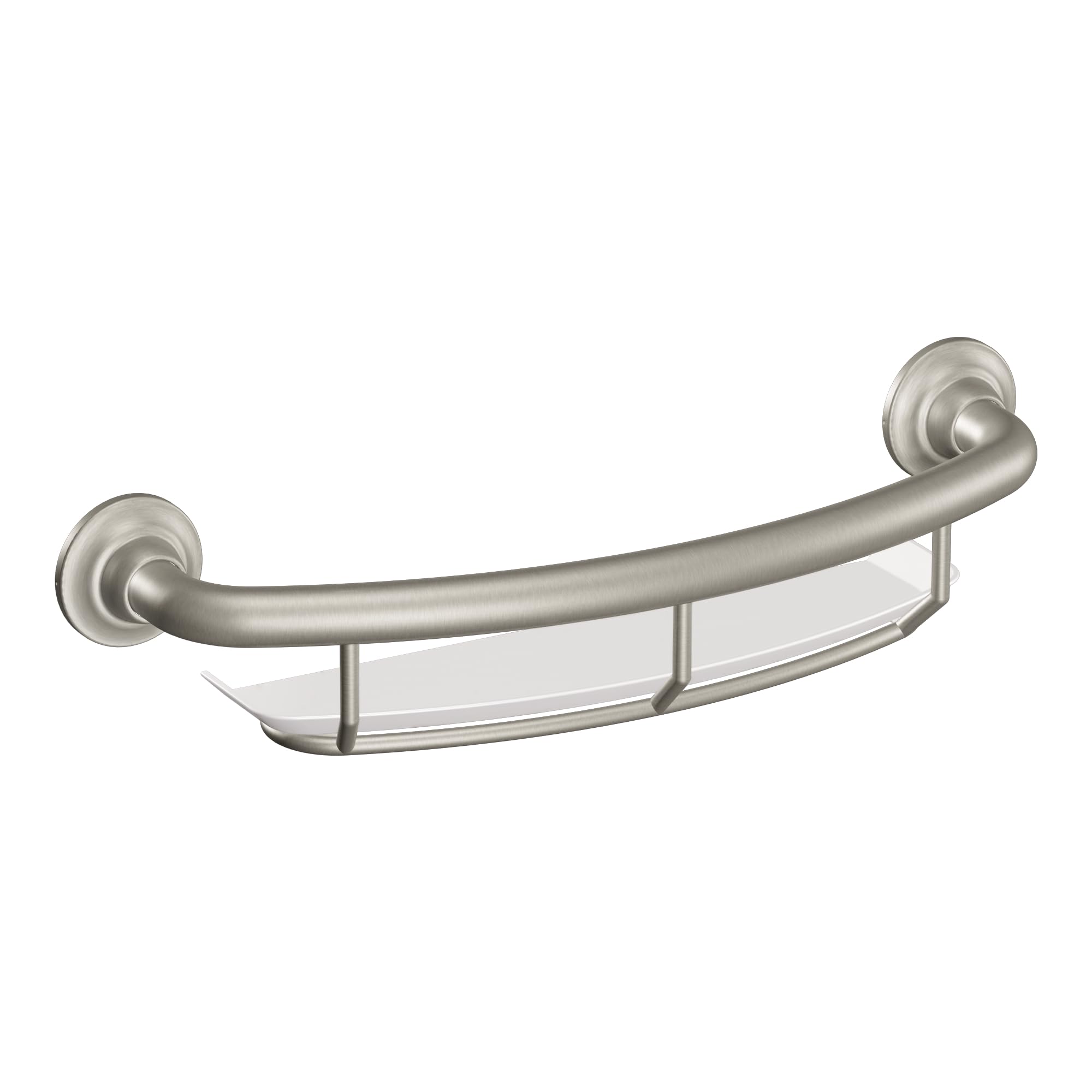 Moen Brushed Nickel Bathroom 16-inch Safety Grab Balance Assist Bar with Storage Shelf for Bathtub or Shower, R2356DBN