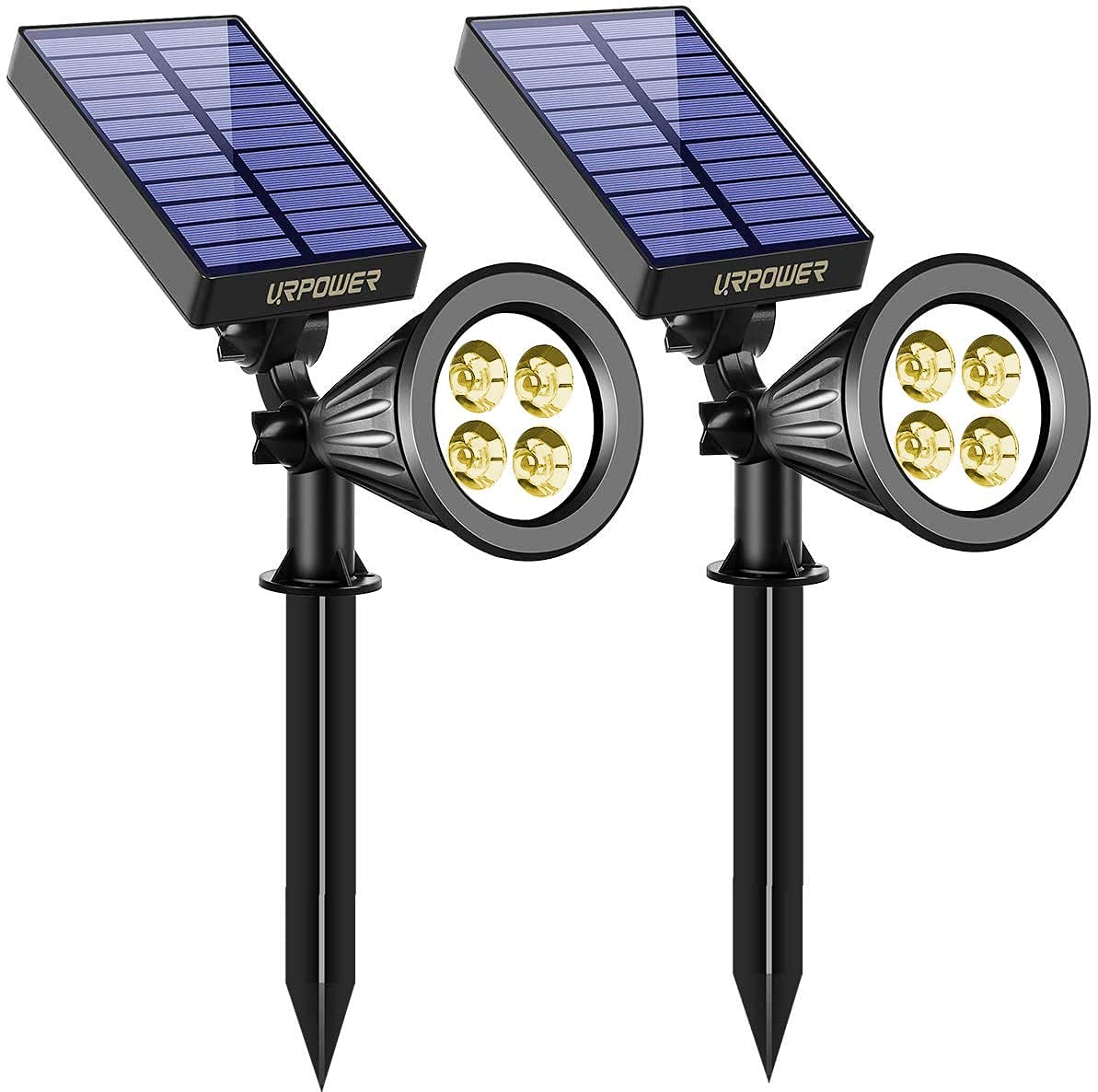 URPOWER Solar Lights Outdoor, Adjustable Solar Spot Lights Outdoor, 2-in-1 Waterproof Solar Landscape Spotlights Wall Light, Dusk-to-Dawn Solar Powered Outdoor Light for Garden, Yard (2 Pack Warm)