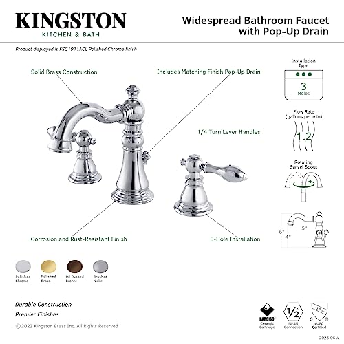 Kingston Brass FSC1978ACL American Classic Widespread Bathroom Faucet, 5-5/16" Spout Reach, Brushed Nickel