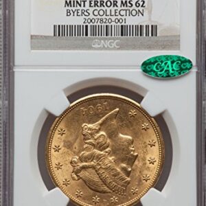 1904 $20 Double Struck Rotated 180 Degrees in Collar UNIQUE $20 Liberty MS-62 NGC/CAC