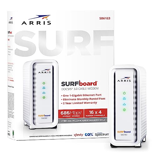 ARRIS SURFboard SB6183-RB DOCSIS 3.0 16x4 Gigabit Cable Modem, Comcast Xfinity, Cox, Spectrum and more, 1 Gbps Port, 400 Mbps Max Internet Speed, Easy Set-up with SURFboard Central App - RENEWED