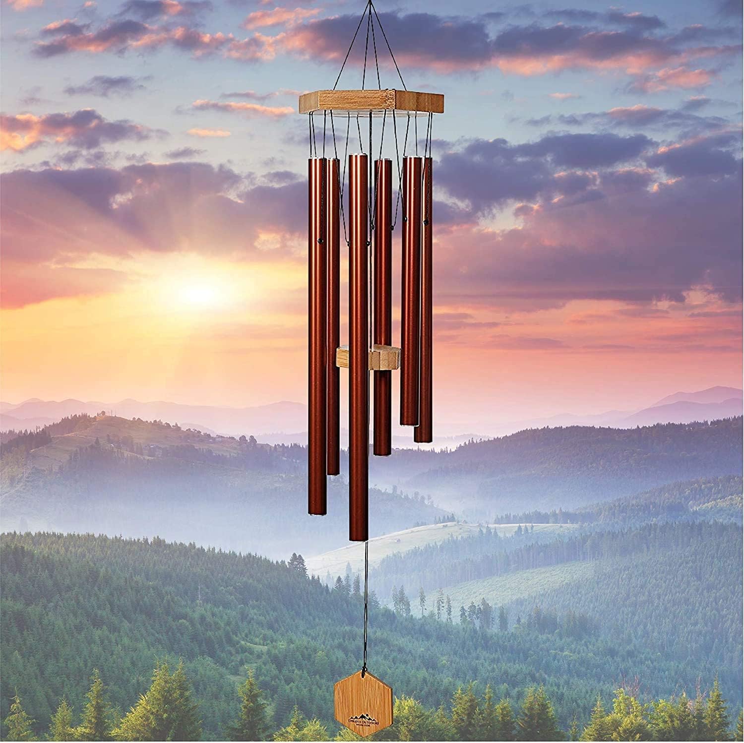 UpBlend Outdoors Wind Chimes for Outside - 29" Copper-Red Wind Chime Outdoor, Zen Garden Chimes for Outdoors, Tin Windchime, Decor Windchimes for Mom, Grandma, Gifts for Her