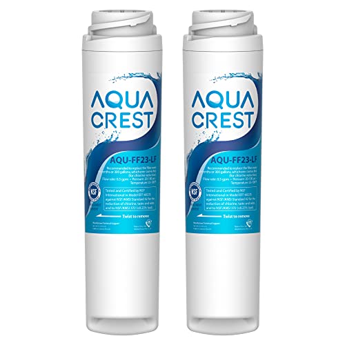 AQUA CREST FQSLF, FQSVF Under Sink Water Filter, Replacement for GE FQSLF, FQSVF, FQSVN, FQROPF, GXSV65R Undersink Water Filter, NSF 42 Certified (2 Pack), Model no.AQU-FF23-LF