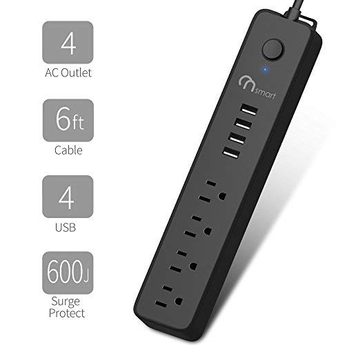 ONSMART USB Surge Protector Power Strip, 4 Multi Outlets with 4 USB Charging Ports, 3.4A Total Output-600J Surge Protector Power Bar, 6 ft Long UL Cord, Wall Mount-Black…