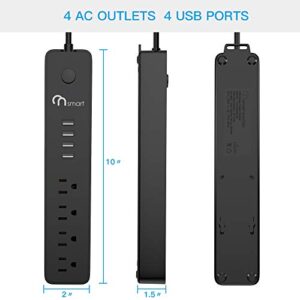 ONSMART USB Surge Protector Power Strip, 4 Multi Outlets with 4 USB Charging Ports, 3.4A Total Output-600J Surge Protector Power Bar, 6 ft Long UL Cord, Wall Mount-Black…