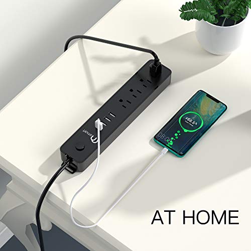 ONSMART USB Surge Protector Power Strip, 4 Multi Outlets with 4 USB Charging Ports, 3.4A Total Output-600J Surge Protector Power Bar, 6 ft Long UL Cord, Wall Mount-Black…