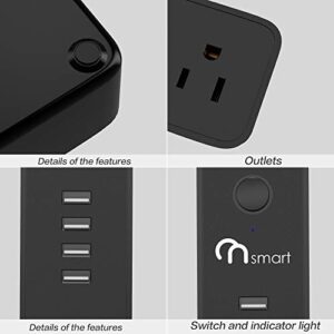 ONSMART USB Surge Protector Power Strip, 4 Multi Outlets with 4 USB Charging Ports, 3.4A Total Output-600J Surge Protector Power Bar, 6 ft Long UL Cord, Wall Mount-Black…