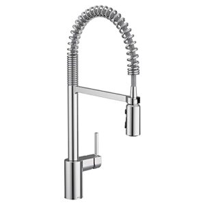 moen align chrome one-handle pre-rinse spring pulldown kitchen faucet with pull down sprayer and power boost, single hole kitchen sink faucet, 5923