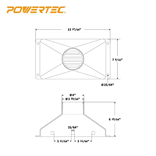 POWERTEC 70169 Mini Gulp Dust Hood Collector with 4" ID Port - ABS Plastic Fitting for Woodworking Dust Collection Hose