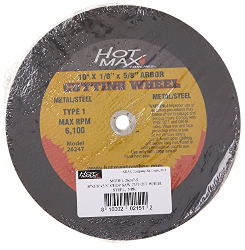 Hot Max 26247-5 10" x 1/8" x 5/8" Chop Saw Cut Off Wheel (5 Pack), Steel