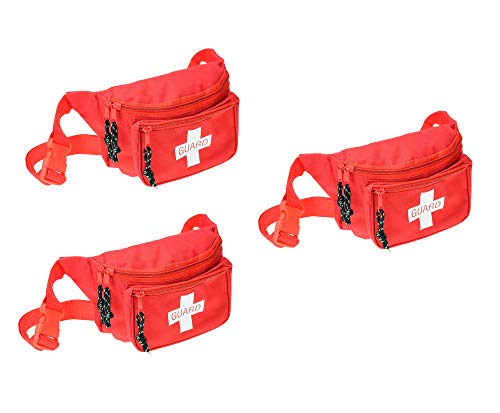 Dealmed Lifeguard Fanny Pack with Logo, E-Z Zipper Design and 3 Pockets, Red Fanny Pack (Pack of 3), Includes Adjustable Waist Strap and Zipper Pockets