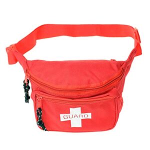 Dealmed Lifeguard Fanny Pack with Logo, E-Z Zipper Design and 3 Pockets, Red Fanny Pack (Pack of 3), Includes Adjustable Waist Strap and Zipper Pockets