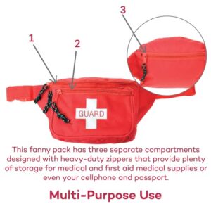 Dealmed Lifeguard Fanny Pack with Logo, E-Z Zipper Design and 3 Pockets, Red Fanny Pack (Pack of 3), Includes Adjustable Waist Strap and Zipper Pockets