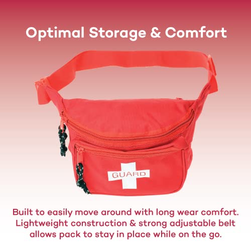 Dealmed Lifeguard Fanny Pack with Logo, E-Z Zipper Design and 3 Pockets, Red Fanny Pack (Pack of 3), Includes Adjustable Waist Strap and Zipper Pockets