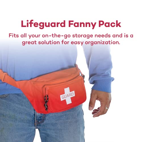 Dealmed Lifeguard Fanny Pack with Logo, E-Z Zipper Design and 3 Pockets, Red Fanny Pack (Pack of 3), Includes Adjustable Waist Strap and Zipper Pockets