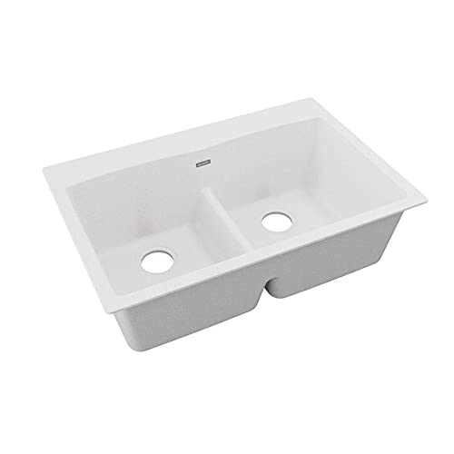 Elkay Quartz Classic ELGDLB3322WH0 Equal Double Bowl Drop-in Sink with Aqua Divide, White