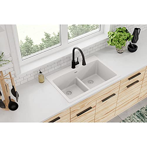 Elkay Quartz Classic ELGDLB3322WH0 Equal Double Bowl Drop-in Sink with Aqua Divide, White