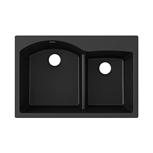 Elkay Quartz Classic ELGH3322RBK0 Black Offset 60/40 Double Bowl Top Mount Sink