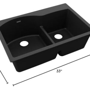 Elkay Quartz Classic ELGH3322RBK0 Black Offset 60/40 Double Bowl Top Mount Sink