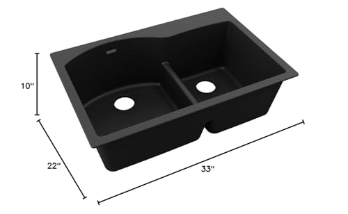 Elkay Quartz Classic ELGH3322RBK0 Black Offset 60/40 Double Bowl Top Mount Sink