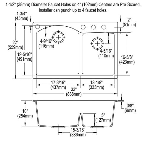 Elkay Quartz Classic ELGH3322RBK0 Black Offset 60/40 Double Bowl Top Mount Sink
