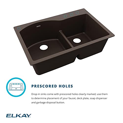 Elkay Quartz Classic ELGH3322RBK0 Black Offset 60/40 Double Bowl Top Mount Sink