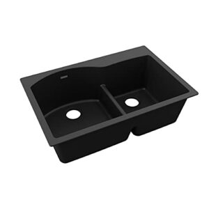 Elkay Quartz Classic ELGH3322RBK0 Black Offset 60/40 Double Bowl Top Mount Sink