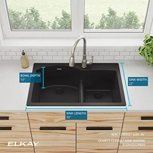 Elkay Quartz Classic ELGH3322RBK0 Black Offset 60/40 Double Bowl Top Mount Sink