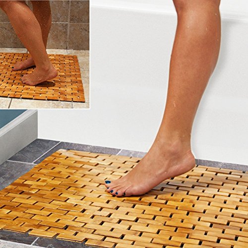 Bamboo Bath Mat for Shower Spa Sauna with Non Slip Feet | Indoor Use for Kitchen Bedroom Bathroom Toilet Doormat Pet Mat | (23.6 x 16)