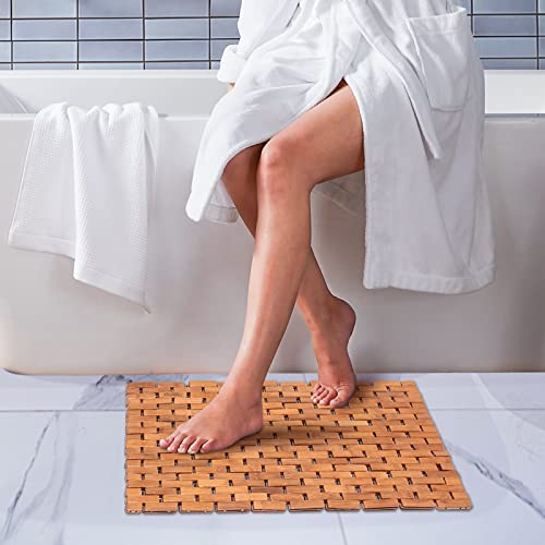 Bamboo Bath Mat for Shower Spa Sauna with Non Slip Feet | Indoor Use for Kitchen Bedroom Bathroom Toilet Doormat Pet Mat | (23.6 x 16)