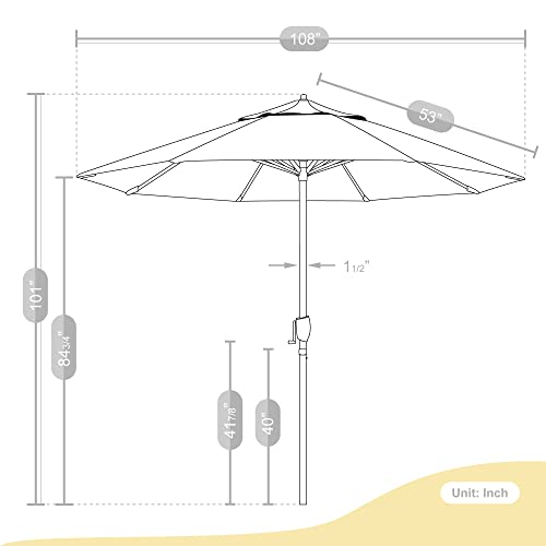 California Umbrella 9' Rd Sunbrella Aluminum Patio Umbrella, Crank Lift, Auto Tilt, Bronze Pole, Antique Beige