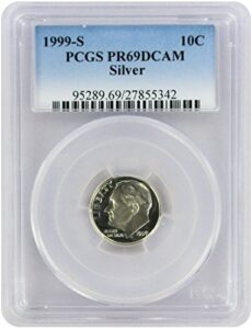 1999-s roosevelt dime, pr69dcam, silver, pcgs