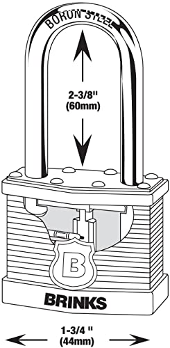 BRINKS - 44mm XT Series Commercial Laminated Steel Padlock with 2 3/8" Shackle, 2-Pack - Weather Resistant and Hardened Boron Steel Shackle