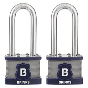 brinks - 44mm xt series commercial laminated steel padlock with 2 3/8" shackle, 2-pack - weather resistant and hardened boron steel shackle