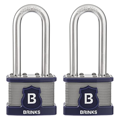 BRINKS - 44mm XT Series Commercial Laminated Steel Padlock with 2 3/8" Shackle, 2-Pack - Weather Resistant and Hardened Boron Steel Shackle