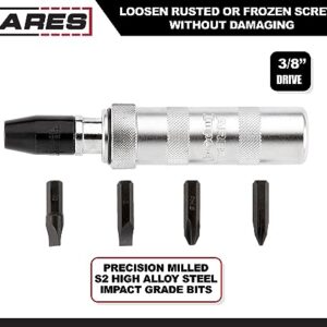 ARES 70006-3/8-Inch Drive Manual Reversible Impact Driver - Flathead 5/16-Inch, 3/8-Inch, and Phillips 2, 3 Bits Cover Most Common Applications - Disengage Rusted Fasteners or Frozen Bolts