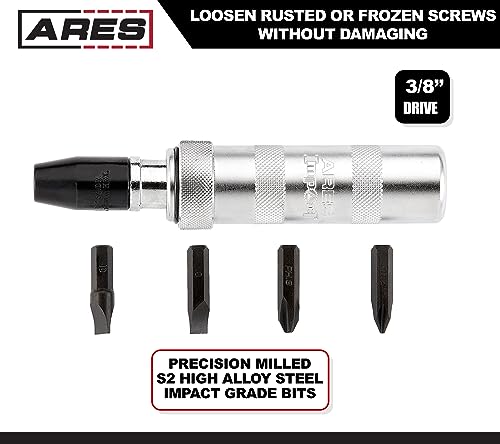 ARES 70006-3/8-Inch Drive Manual Reversible Impact Driver - Flathead 5/16-Inch, 3/8-Inch, and Phillips 2, 3 Bits Cover Most Common Applications - Disengage Rusted Fasteners or Frozen Bolts