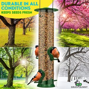 12 Inches Tube Bird Feeders for Outdoors Hanging, 4 Feeding Ports, Hard Plastic Bird Feeder Outdoor Weatherproof and 4 Inch Steel Hanger, Wild Bird Feeders, Finch Feeder, Bird Feeders Outside Hanging