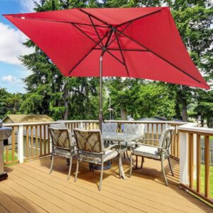 Abba Patio Rectangular Patio Umbrella Outdoor Market Table Umbrella with Push Button Tilt and Crank for Garden, Lawn, Deck, Backyard & Pool, 6.6 by 9.8 Ft, Red