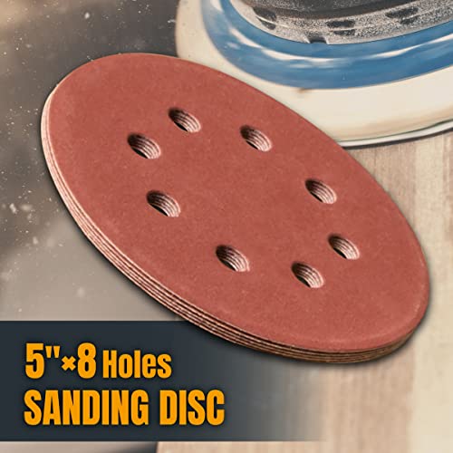 POWERTEC 45032 5 Inch 8 Hole Hook and Loop Sanding Discs, 320 Grit, 25 PK, Sandpaper for Random Orbital Sanders
