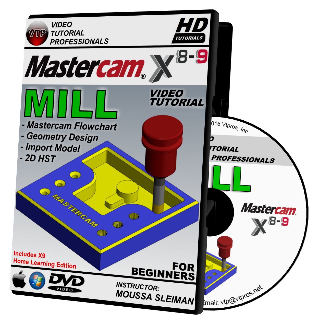 Mastercam X8-X9 2D Mill, 3D Advanced Mill, Lathe & C-Y Axis, Solids, & Multi-axis Beginner Video Tutorial Training Bundle