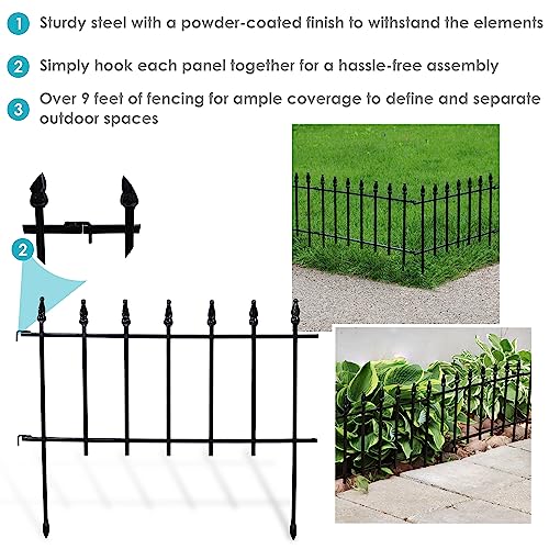 Sunnydaze Roman 9-Foot 5-Panel Iron Wire Border Fence Set - 22 Inches W x 18 Inches H Per Piece - Black