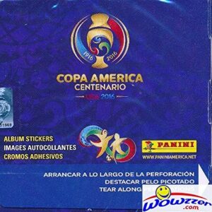 2016 panini copa america centenario absolutely huge 50 pack factory sealed box with 350 stickers! look for top soccer superstars from 16 teams including lionel messi, neymar, luis suarez & many more!