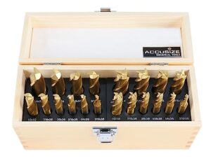 accusize industrial tools 20 pc hss tin coated end mill set, 2 flute and 4 flute, cutting diameter from 3/16'' up to 3/4'', 1810-0100