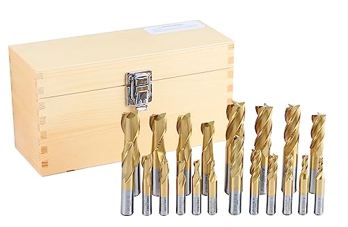 Accusize Industrial Tools 20 Pc Hss Tin Coated End Mill Set, 2 Flute and 4 Flute, Cutting Diameter from 3/16'' up to 3/4'', 1810-0100