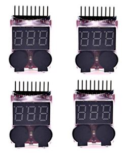 readytosky lipo battery checker rc battery low voltage buzzer alarm voltage tester monitor for 1-8s lipo life limn li-ion battery(4pcs)