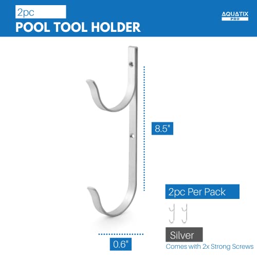 Aquatix Pro Pool Pole Hanger Premium 2pc Aluminium Holder Set, Ideal Hooks for Telescopic Poles, Skimmers, Leaf Rakes, Nets, Brushes, Vacuum Hose, Garden Tools and Swimming Pool Accessories (1)