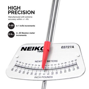 Neiko 03727A 1/4-Inch-Drive Beam Torque Wrench, SAE and MM Bicycle and Automotive Wrench, Reads in 0–80 Inches/Pounds and 0–9 Newton/Meter Increments